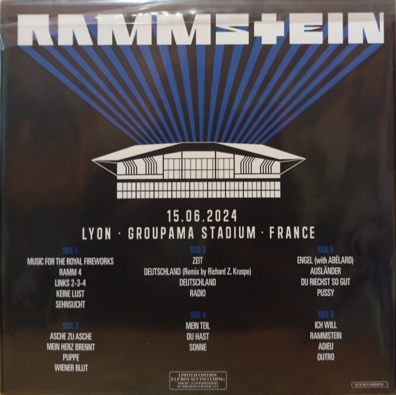 Lyon – Groupama Stadium 15.06.2024 – 3Lp Blue 180 Gr. + 2Cd Rammstein Metal Lp