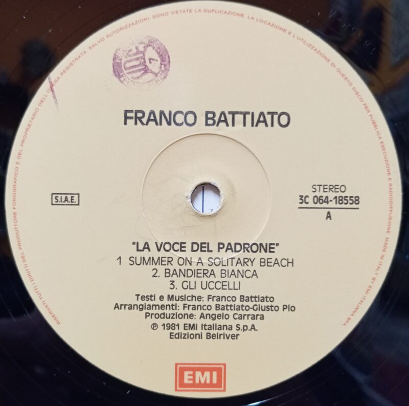 FRANCO BATTIATO LA VOCE DEL PADRONE - 1°st ITALY UOMINI ITALIANI LP