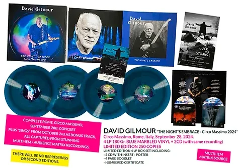 DAVID GILMOUR THE NIGHT’S EMBRACE CIRCO MASSIMO 2024 - BOX 4 LP BLUE + 2 CD BAND ROCK LP