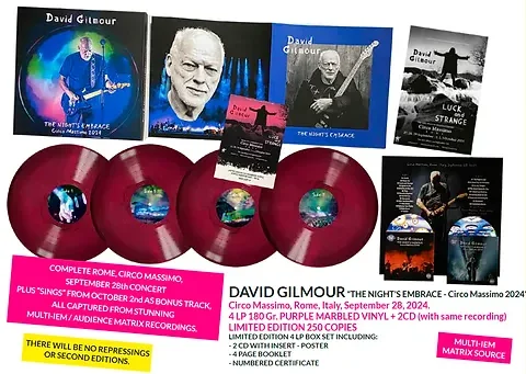 DAVID GILMOUR THE NIGHT’S EMBRACE CIRCO MASSIMO 2024 - BOX 4 LP + 2 CD BAND ROCK LP