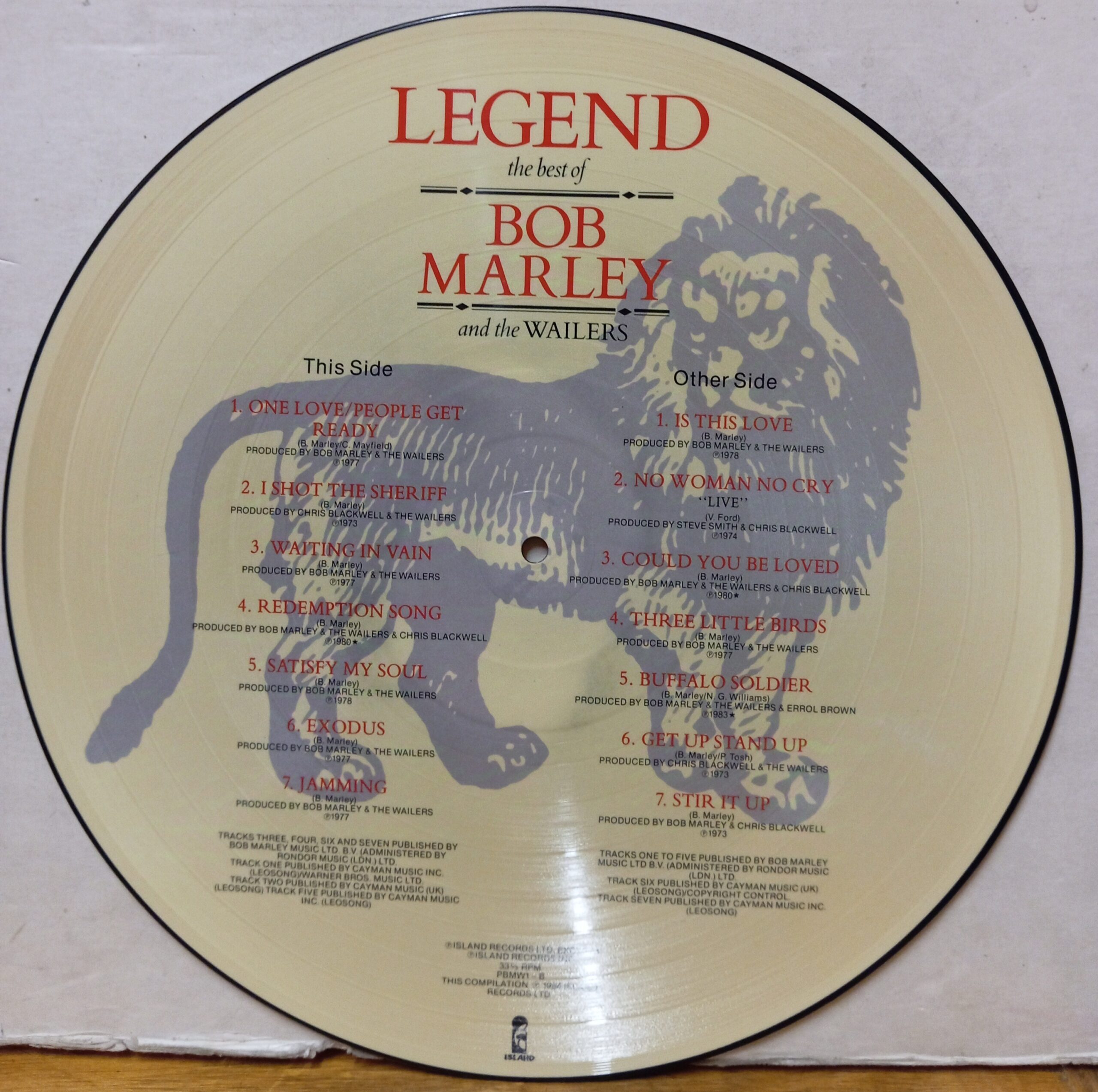 LEGEND - THE BEST OF BOB MARLEY & THE WAILERS - PICTURE DISC REGGAE LP