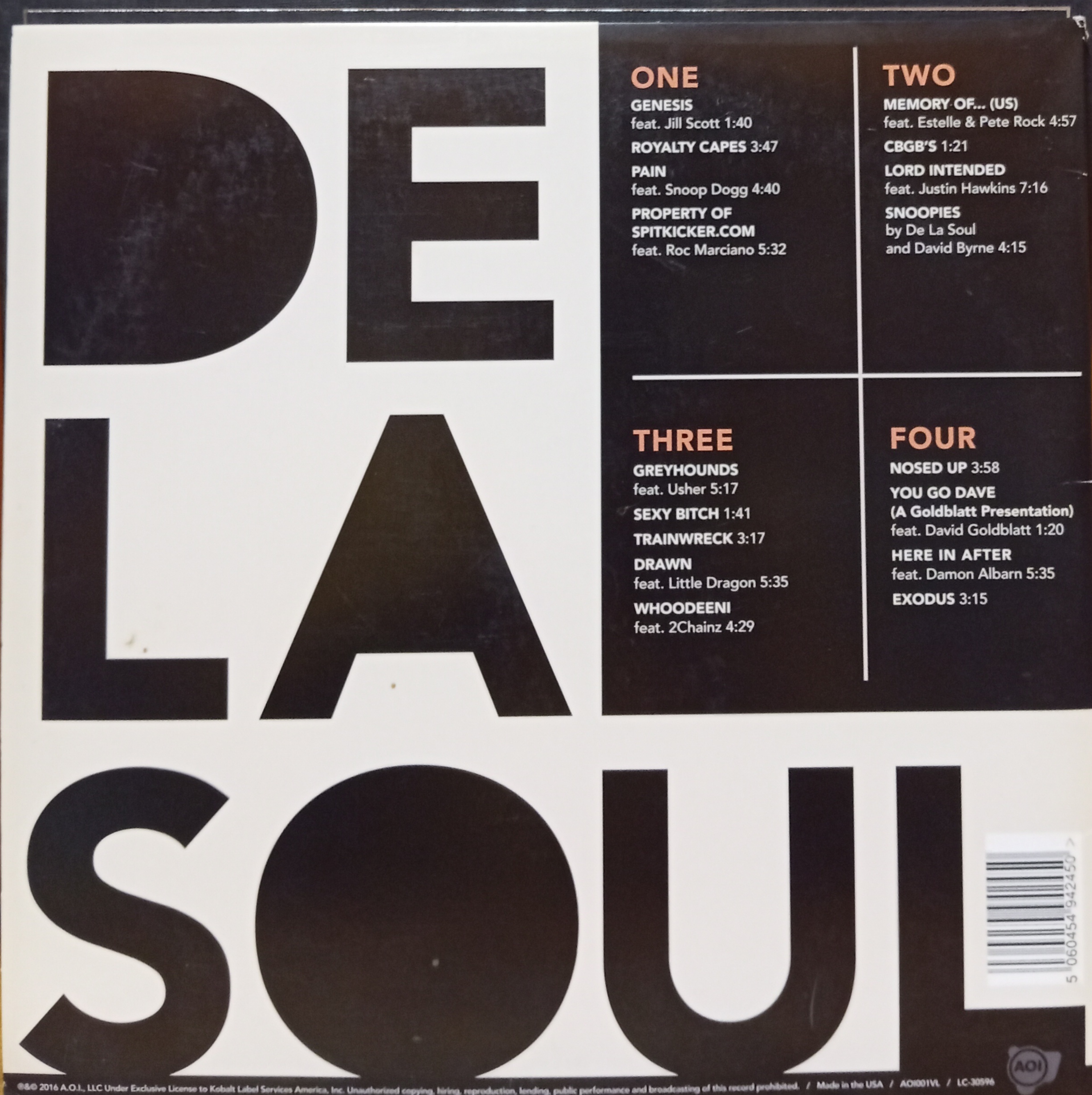 DE LA SOUL AND THE ANONYMOUS NOBODY - 2 LP HIP HOP LP