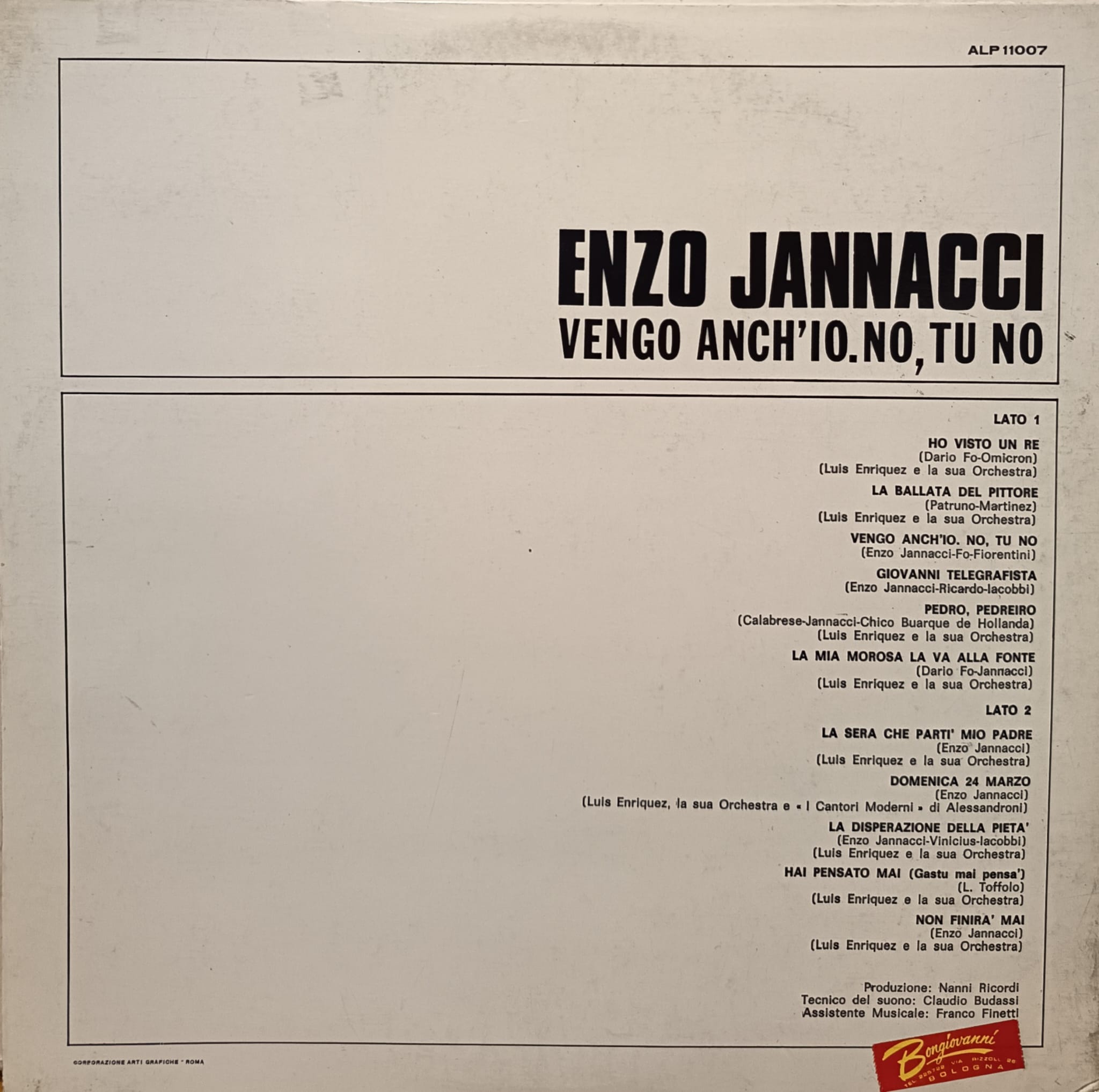 Enzo Jannacci – Vengo Anch'Io, No Tu No uomini italiani lp