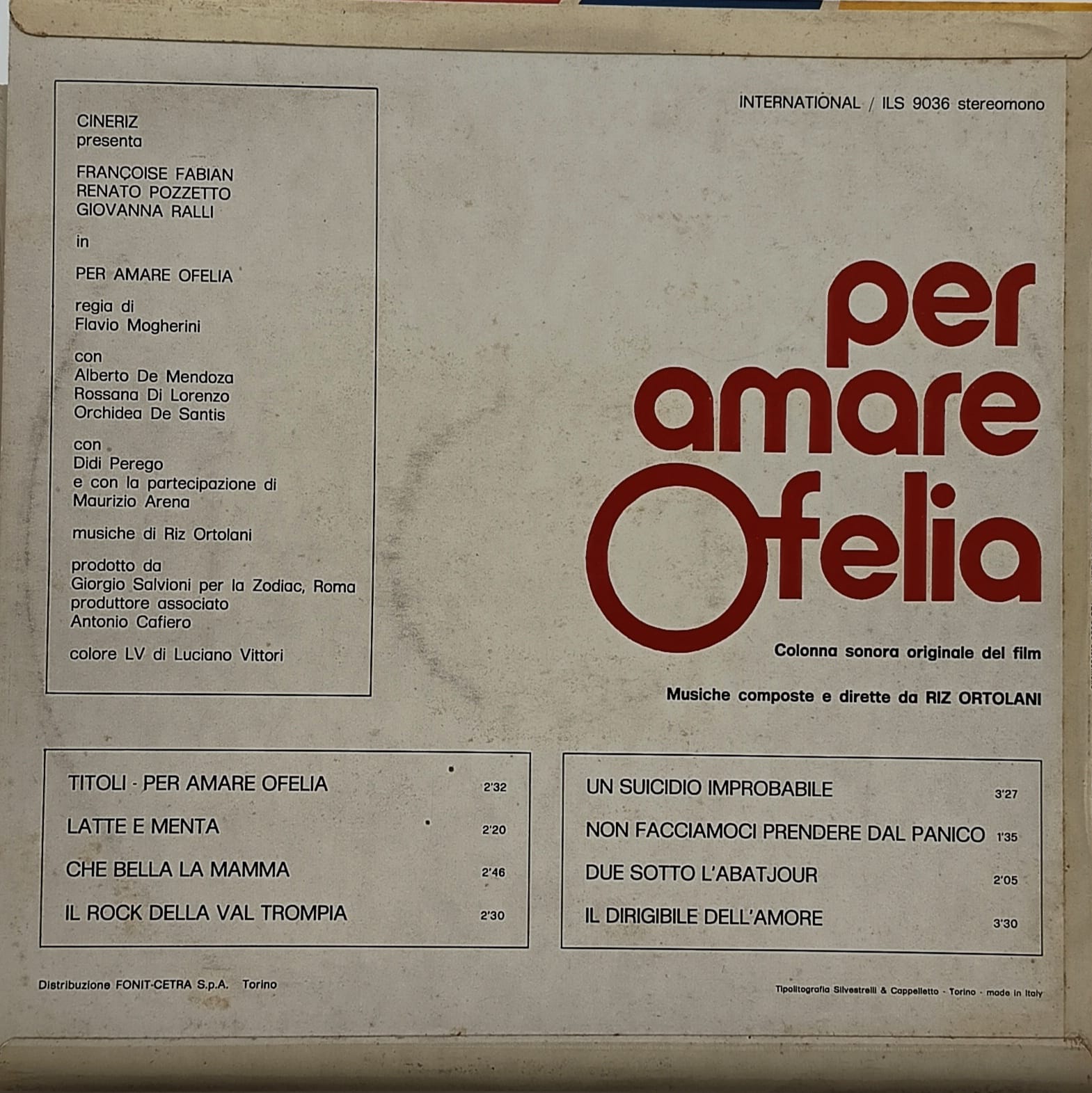 Riz Ortolani – Per Amare Ofelia (Colonna Sonora Originale Del Film) soundtrack lp