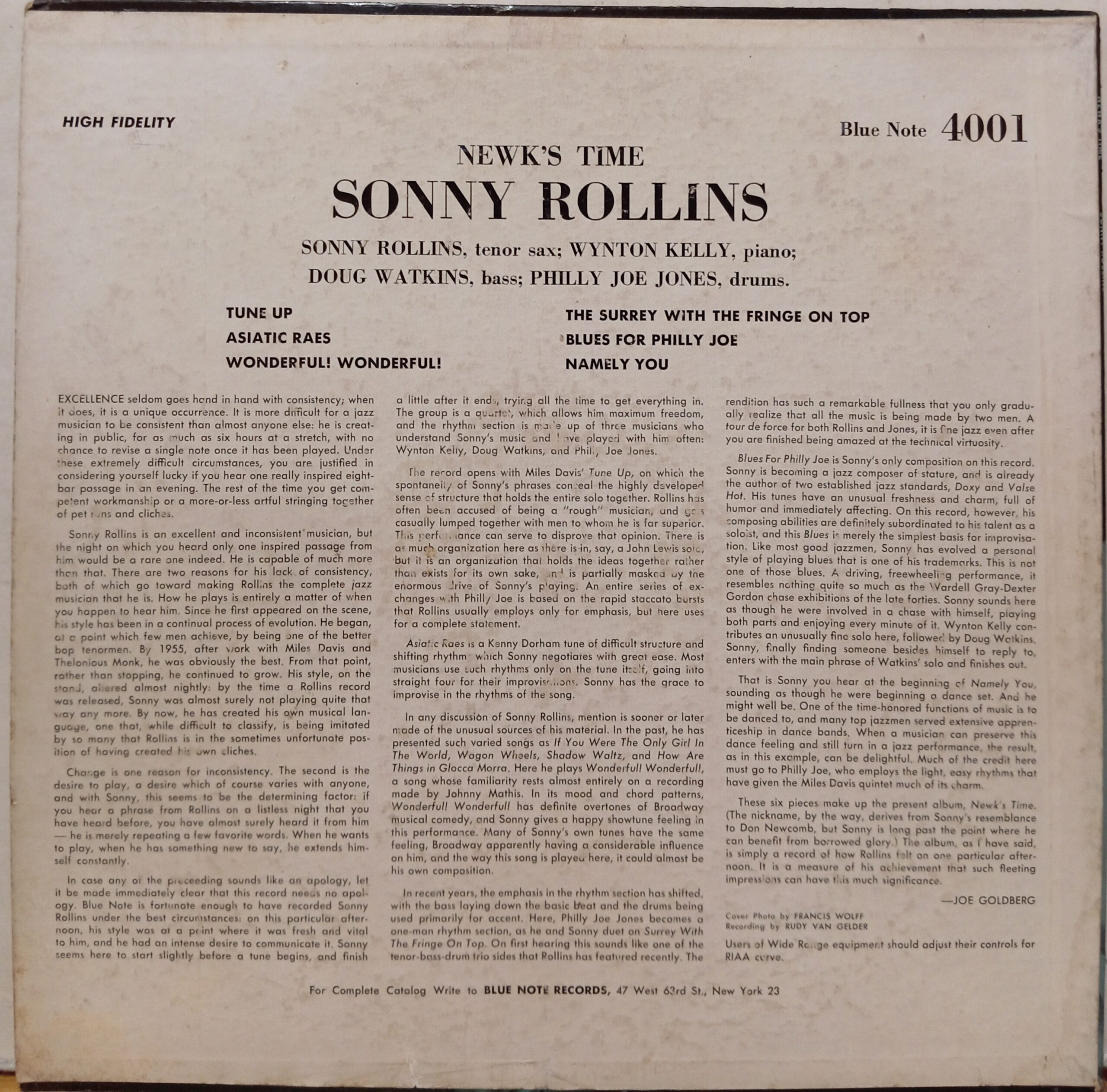 SONNY ROLLINS NEWK'S TIME - 1°st USA Mono "Ear" JAZZ LP