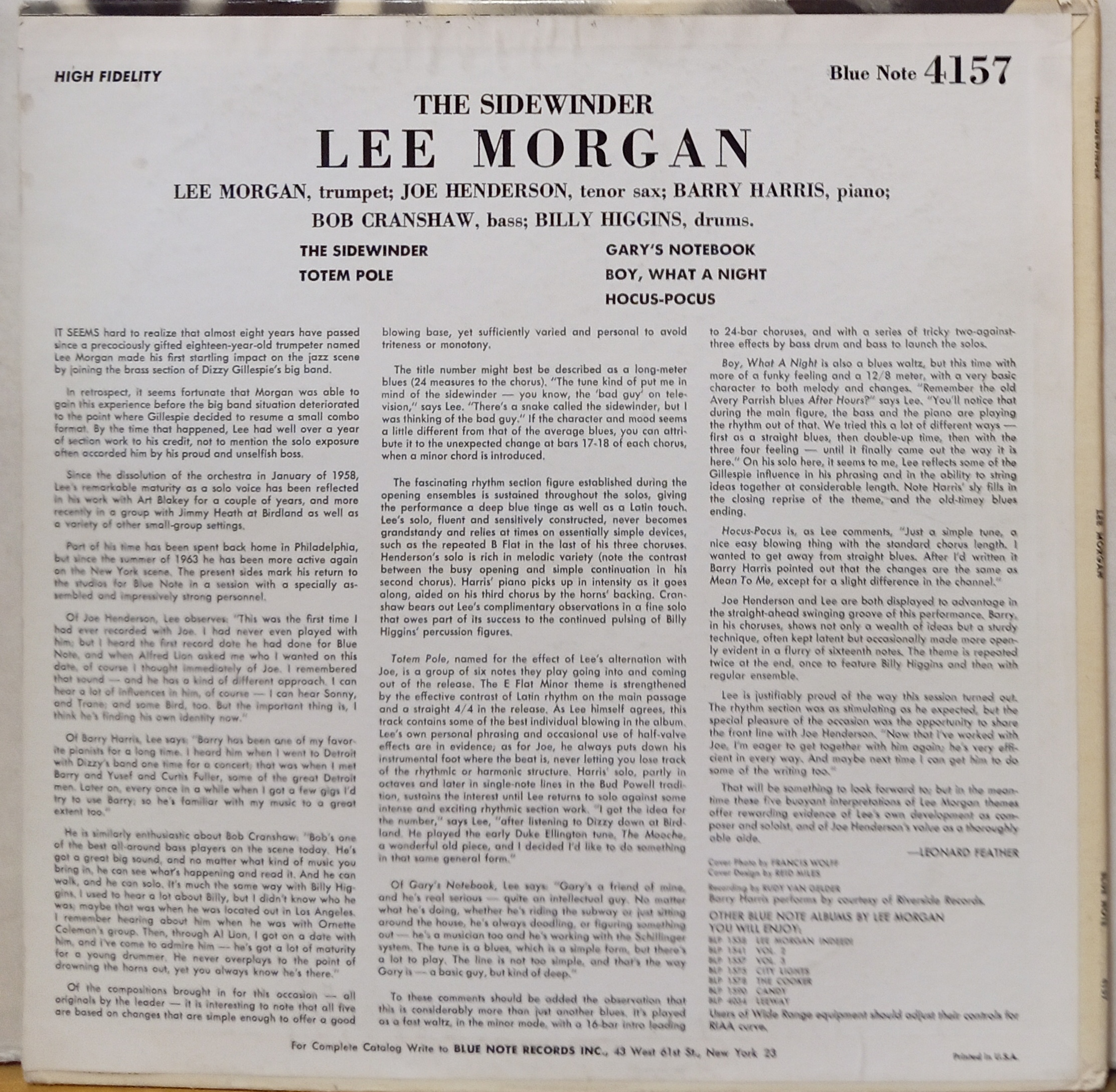 LEE MORGAN THE SIDEWINDER - 1°st USA Mono "Ear" JAZZ LP